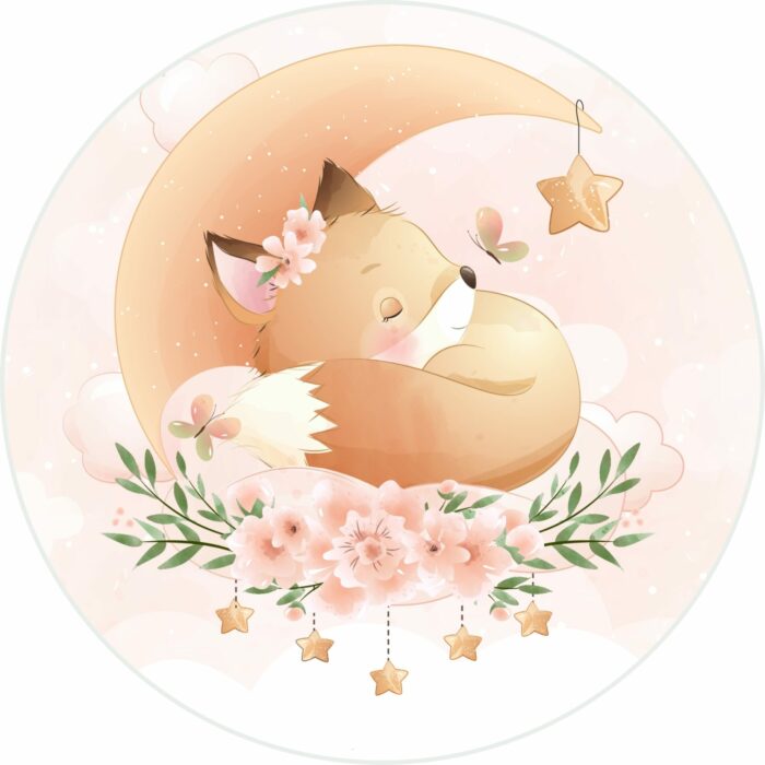 Panneau Tissu Tapis Rond Lovely Renard Lune, diamètre 100 cm