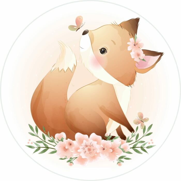 Panneau Tissu Tapis Rond Lovely Renard Papillon, diamètre 100 cm