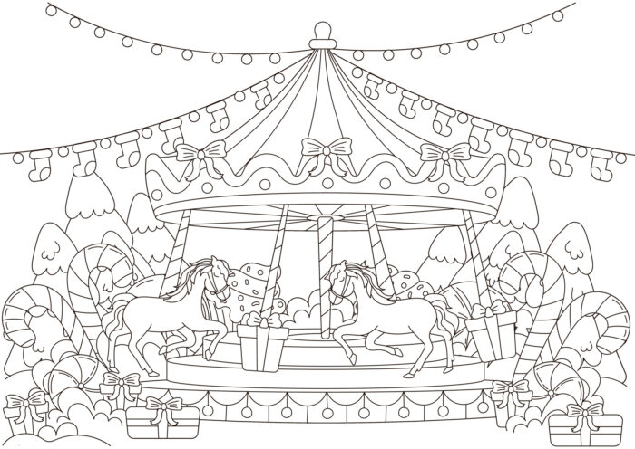 Panneau Tissu a Colorier Noel Manege, 5 tailles