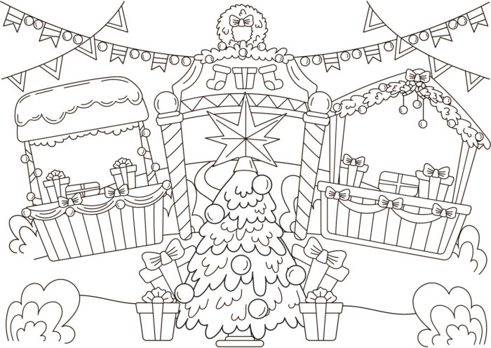 Panneau Tissu a Colorier Noel Marché de Noel, 5 tailles
