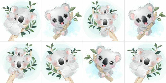 Panneau 8 lingettes lavables 12x12cm Koala Mignon