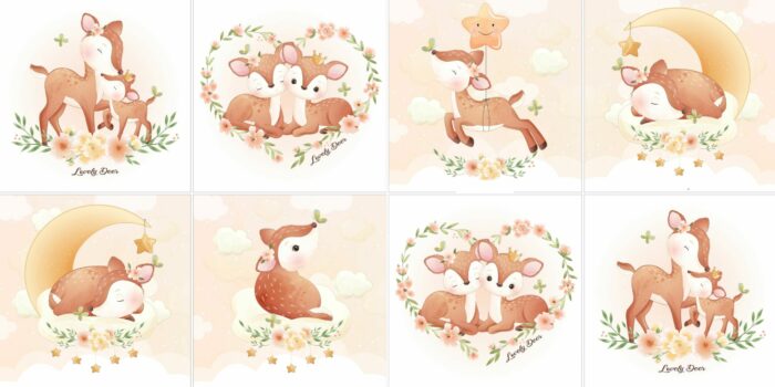 Panneau 8 lingettes lavables 12x12cm Lovely Biche