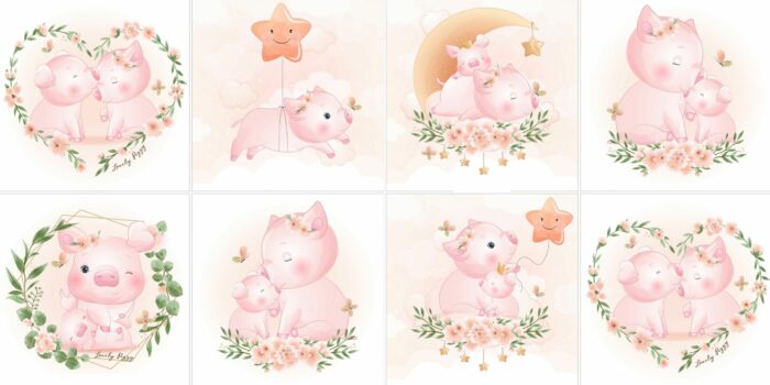 Panneau 8 lingettes lavables 12x12cm Lovely Cochon
