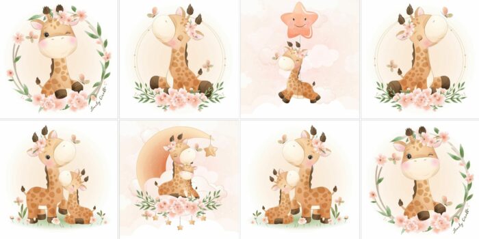 Panneau 8 lingettes lavables 12x12cm Lovely Girafe