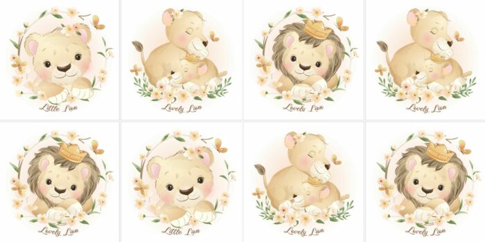 Panneau 8 lingettes lavables 12x12cm Lovely Lion