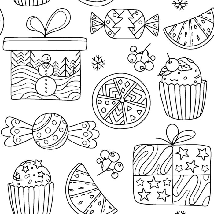Tissu Imprimé Coloriage de Noel Gourmandise, 11 tissus au choix