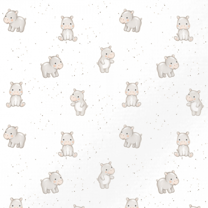 Tissu Imprimé Hippopotame Mignon Blanc, 11 tissus au choix