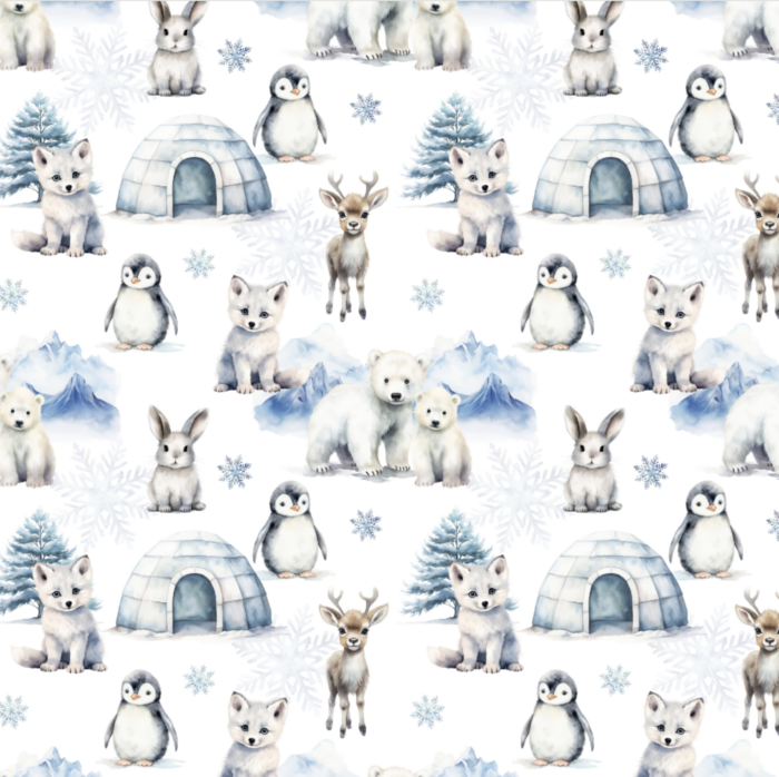 Tissu Exclusif Hiver Polaire Animaux Igloo, 11 tissus au choix