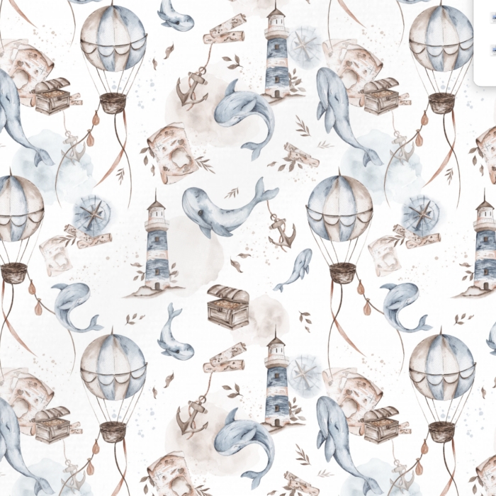 Tissu Imprimé Marin Baleine et Ballons, 3 coloris et 11 tissus