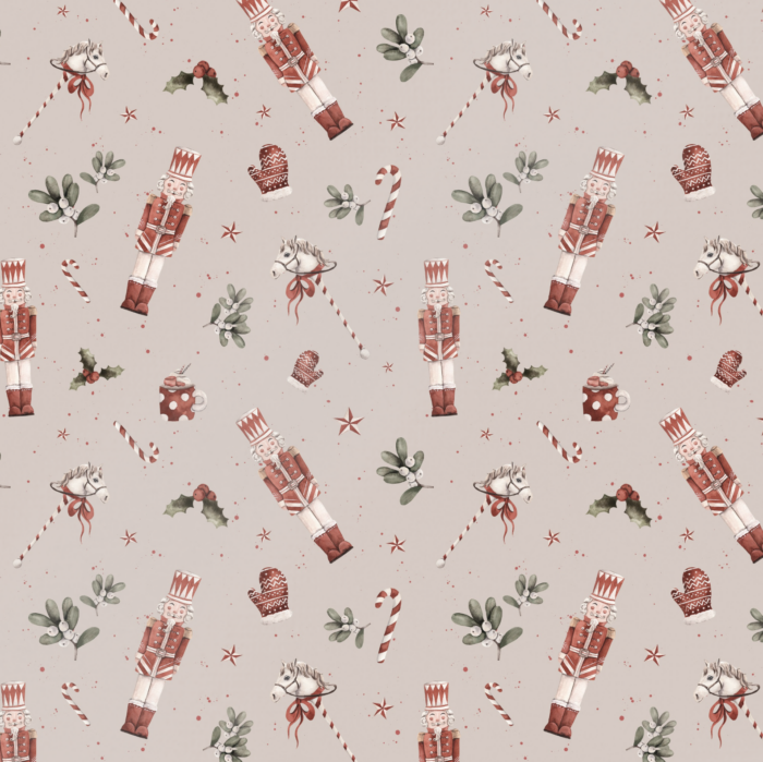 Tissu Imprimé Noel Casse Noisette Beige Gris, 11 tissus au choix