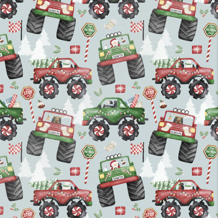 Tissu Imprimé Noel Monster Truck Voiture, 11 tissus au choix