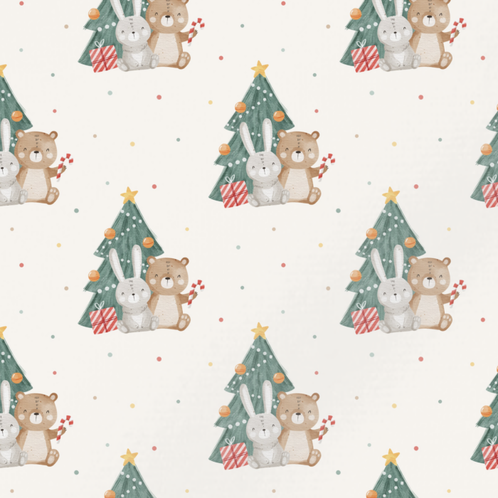 Tissu Imprimé Noel Ourson Lapin Sapin, 11 tissus au choix