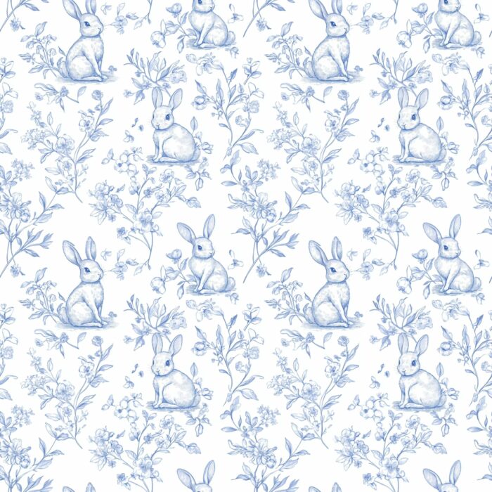 Tissu Inspiration Toile de Jouy Lapin Bleu, 11 tissus au choix