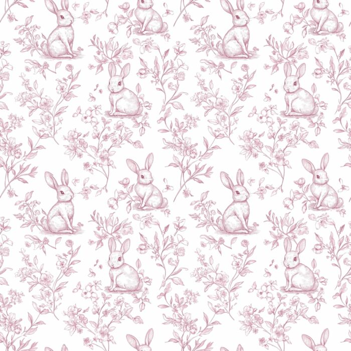 Tissu Inspiration Toile de Jouy Lapin Rose, 11 tissus au choix