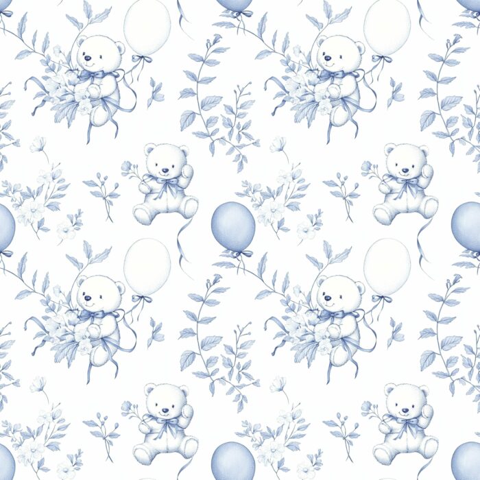 Tissu Inspiration Toile de Jouy Ourson Bleu, 11 tissus au choix