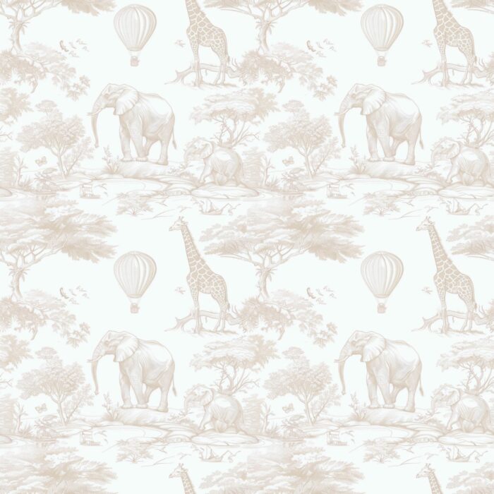 Tissu Inspiration Toile de Jouy Safari Ballons Beige, 11 tissus au choix
