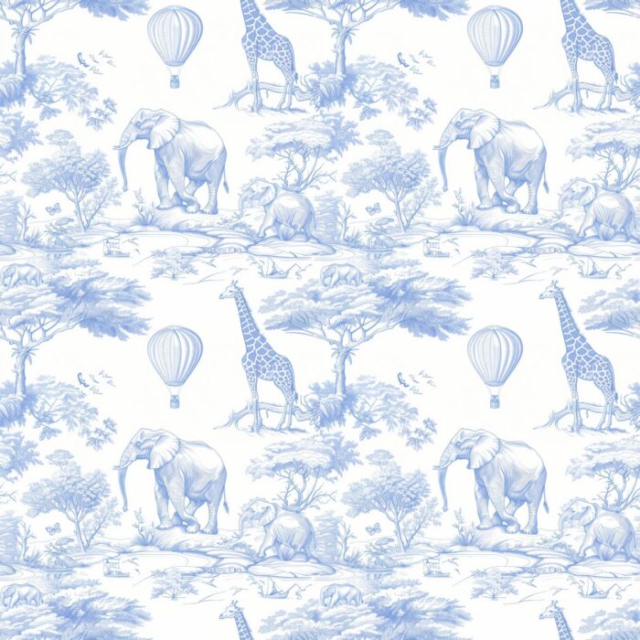Tissu Inspiration Toile de Jouy Safari Ballons Bleu, 11 tissus au choix
