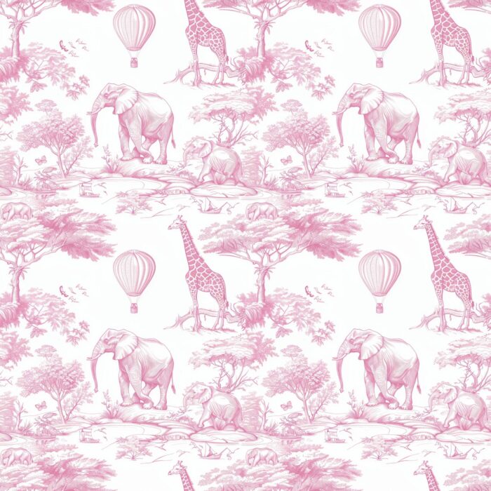 Tissu Inspiration Toile de Jouy Safari Ballons Rose, 11 tissus au choix
