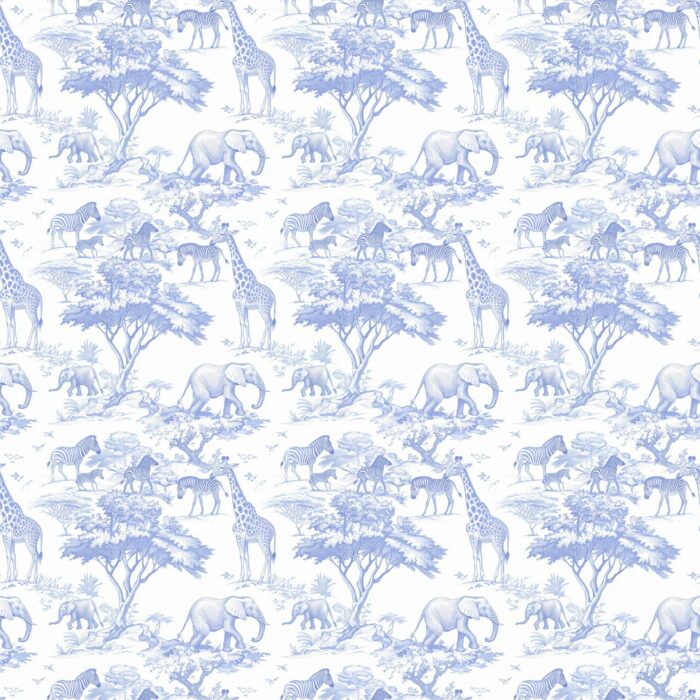 Tissu Inspiration Toile de Jouy Safari Bleu, 11 tissus au choix