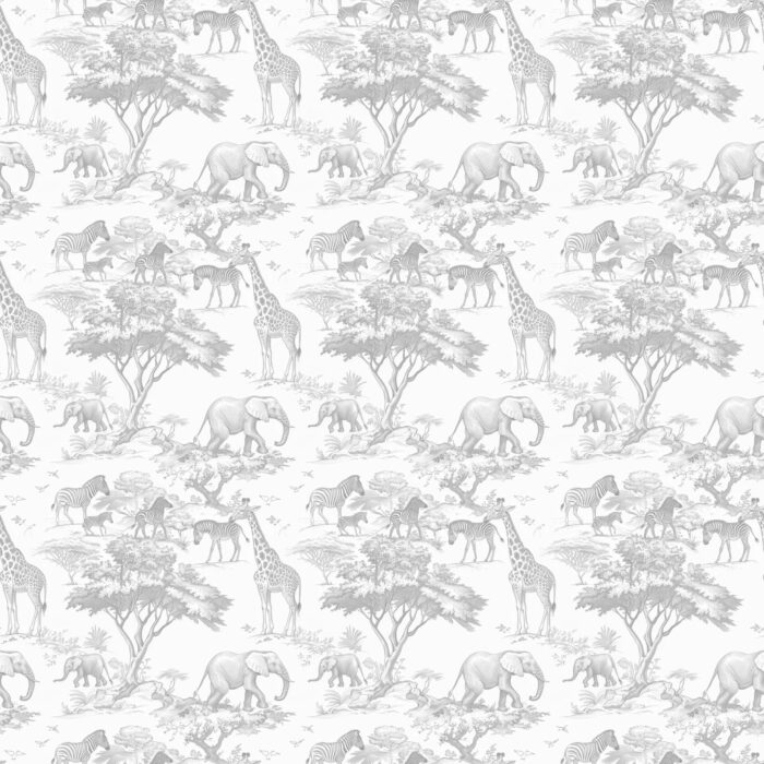Tissu Inspiration Toile de Jouy Safari Gris, 11 tissus au choix