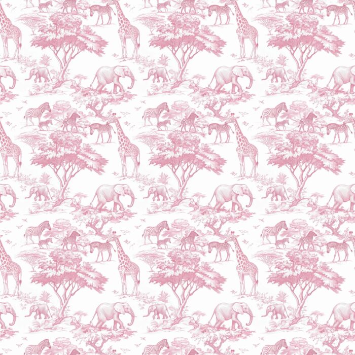 Tissu Inspiration Toile de Jouy Safari Rose, 11 tissus au choix
