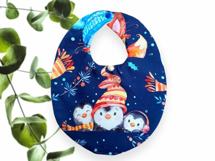 Bavoir Bébé Pingouin Hiver Bleu 0-2 ans