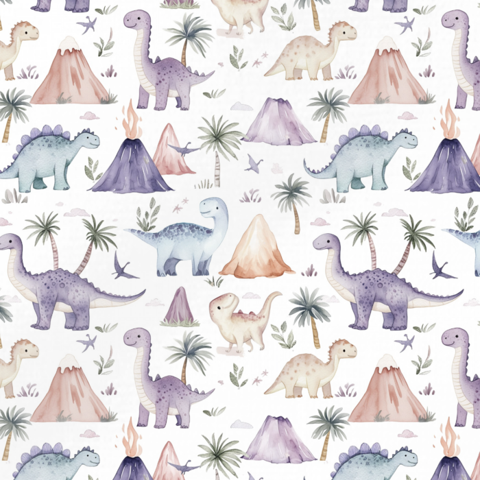 Tissu Imprimé Dinosaure Violet Palmier, 10 tissus au choix