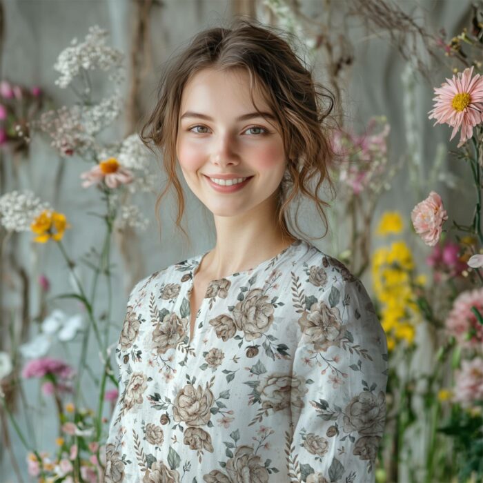 Tissu Imprimé Fleurs Romantiques Boho Blanc, 10 tissus au choix – Image 4
