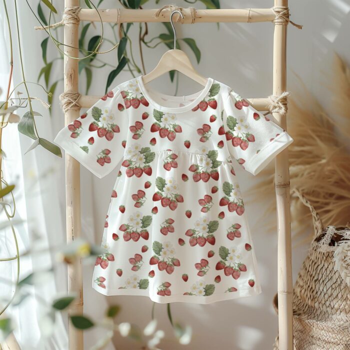 Tissu Imprimé Fraises Fleuries Blanc, 10 tissus au choix – Image 4