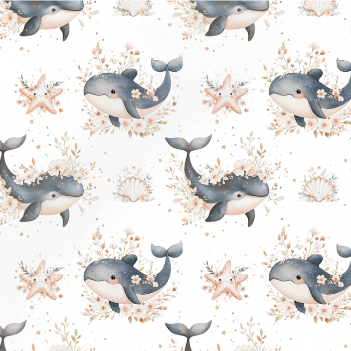 Tissu Exclusif Ocean Boho Baleine Blanc, 11 tissus au choix