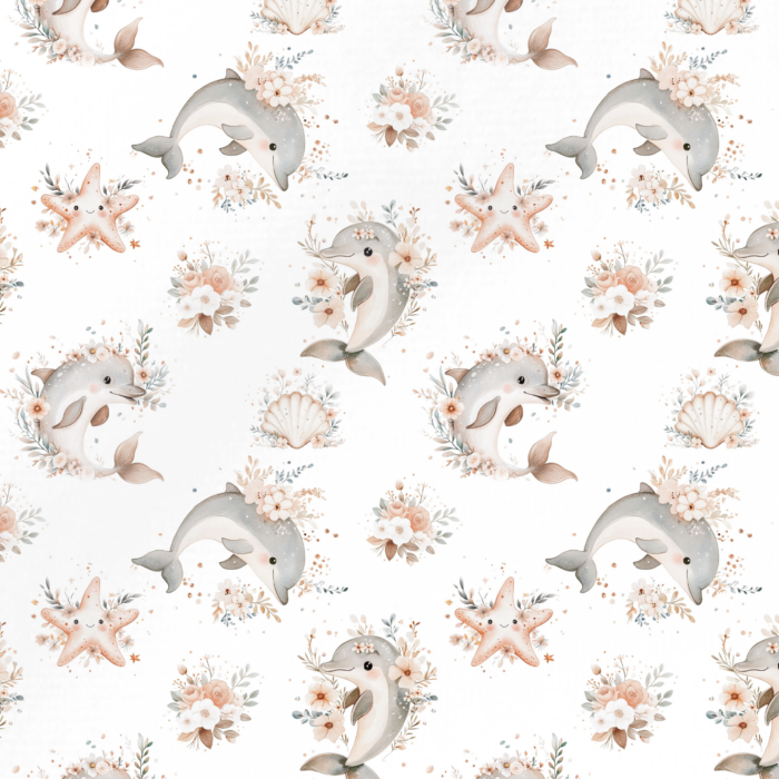 Tissu Exclusif Ocean Boho Dauphin Blanc, 11 tissus au choix
