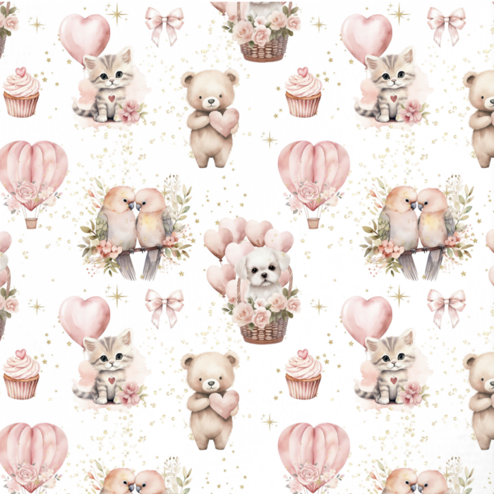Tissu Exclusif Saint Valentin Animaux Mignons, 11 tissus au choix