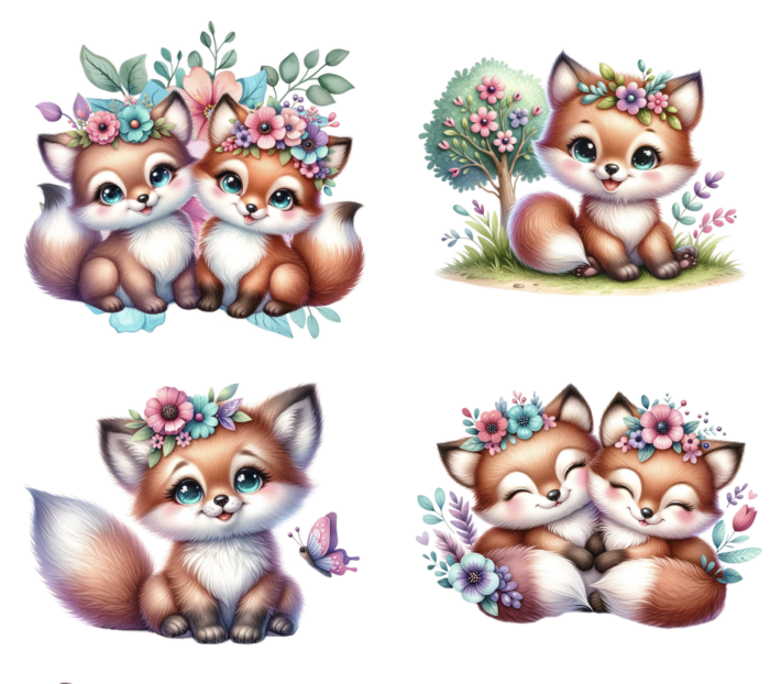 Lot Thermocollant pour tissus Renard Mignon Fleurs