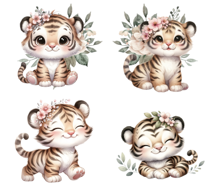 Lot Thermocollant pour tissus Tigre Fille Fleurs