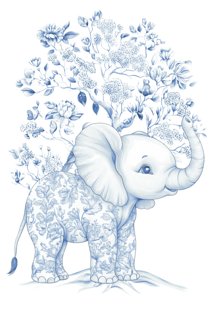 Panneau de Tissu Toile de Jouy Elephant, taille au choix