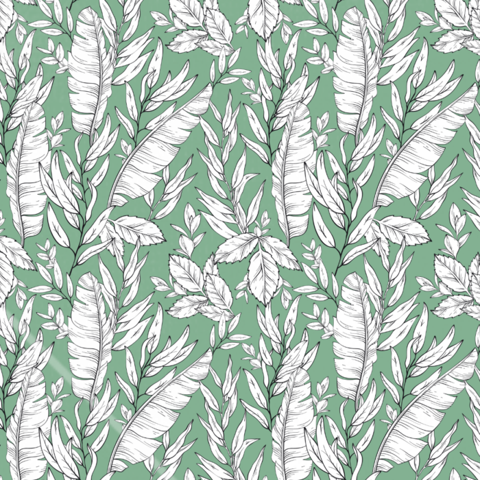 Tissu Imprimé Feuilles Bananier Vert Blanc, 10 tissus au choix
