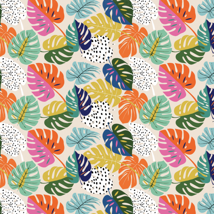 Tissu Imprimé Feuilles Couleurs Monstera, 10 tissus au choix