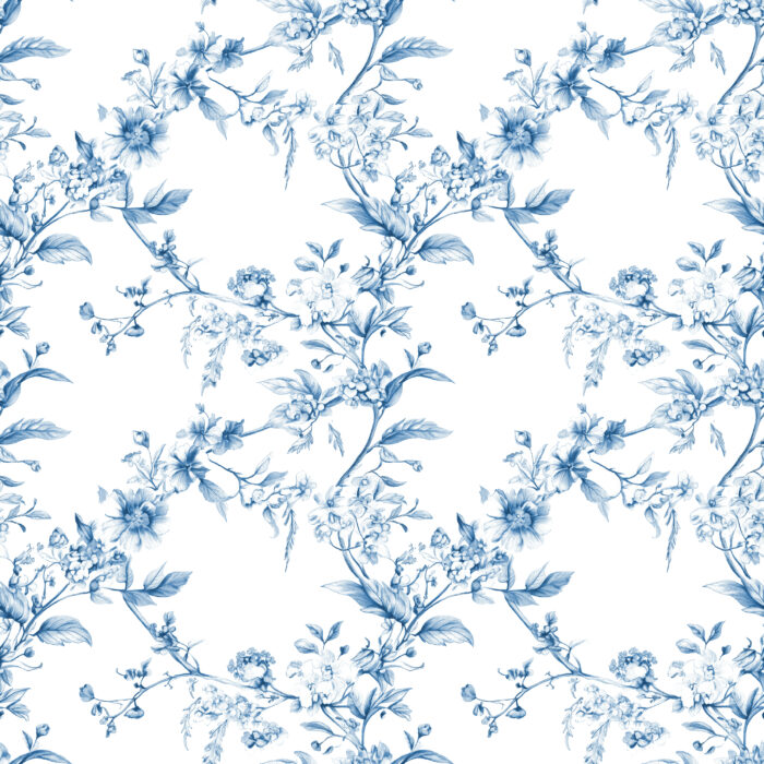 Tissu Inspiration Toile de Jouy Delicatesse Bleu, 11 tissus au choix
