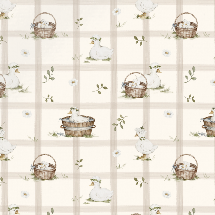 Tissu Imprimé Canard Vichy Beige, 10 tissus au choix