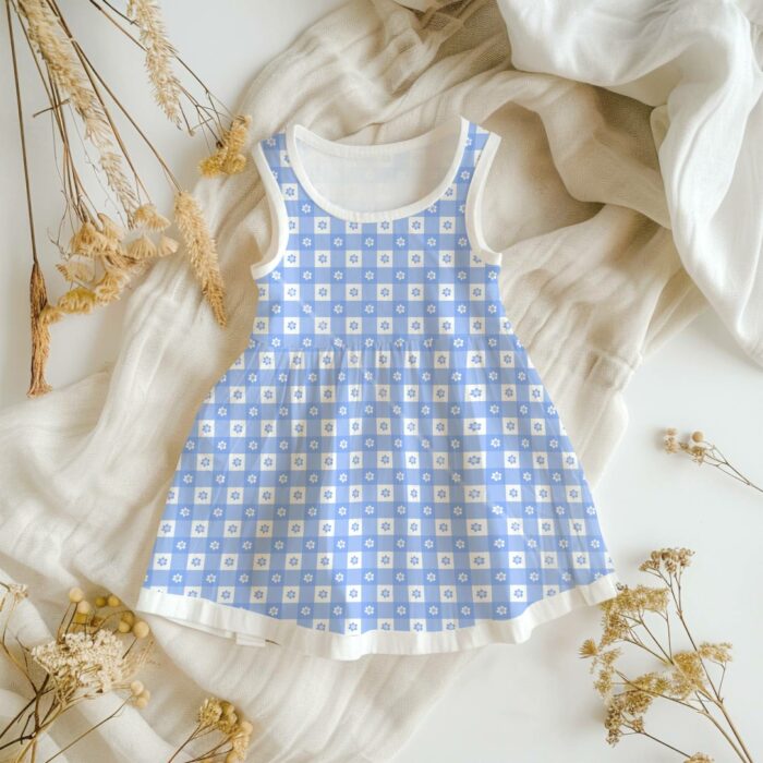 Tissu Imprimé Carreaux Vichy Bleu Fleur, 10 tissus au choix – Image 3