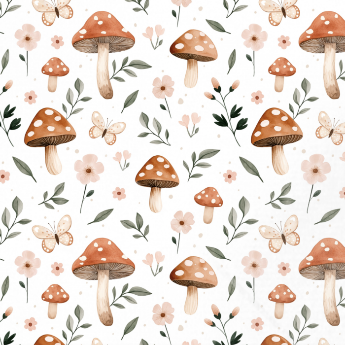 Tissu Imprimé Champignons Boho Fleurs, 10 tissus au choix