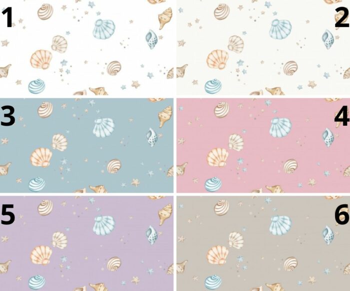 Tissu Imprimé Coquillages Pastel, 6 coloris et 10 tissus au choix – Image 2