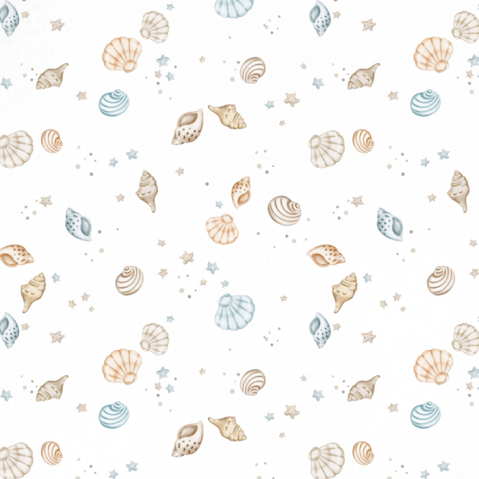 Tissu Imprimé Coquillages Pastel Blanc, 10 tissus au choix