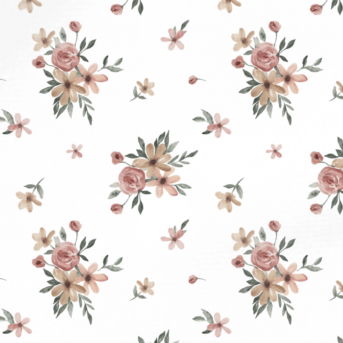 Tissu Imprimé Fleurs Blush Bouquet Blanc, 10 tissus au choix