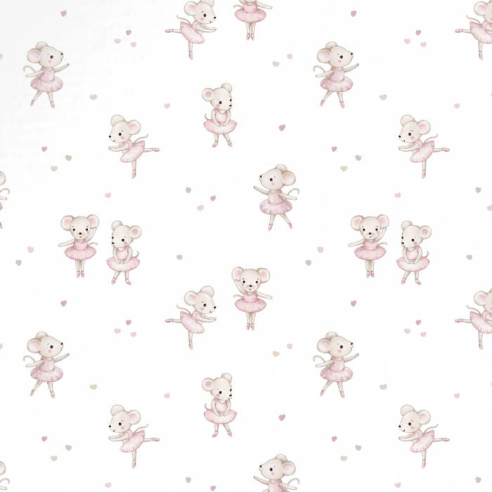 Tissu Imprimé Petite Souris Danse Blanc, 10 tissus au choix
