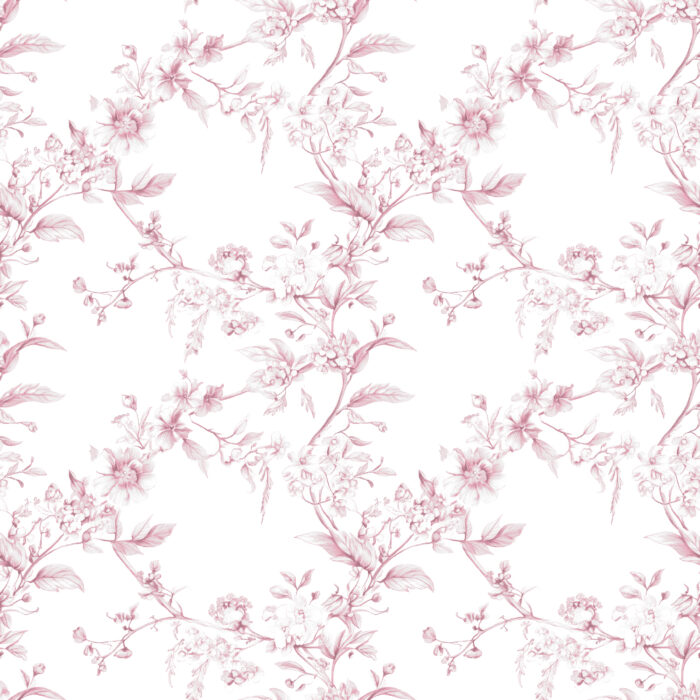 Tissu Inspiration Toile de Jouy Fleurs Delicatesse Rose, 11 tissus au choix