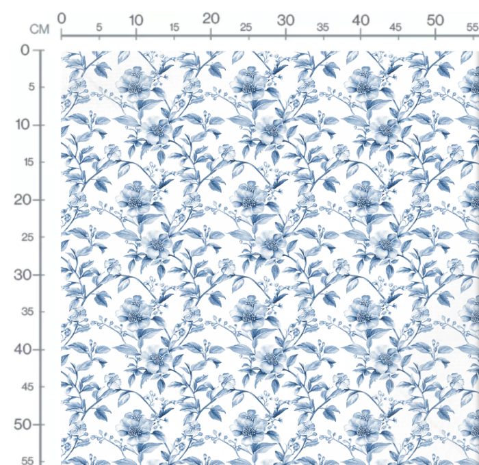 Tissu Inspiration Toile de Jouy Fleurs Harmonie Bleu, 11 tissus au choix – Image 2