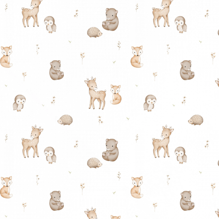 Tissu Animaux de La Foret Douceur Blanc, 10 tissus au choix