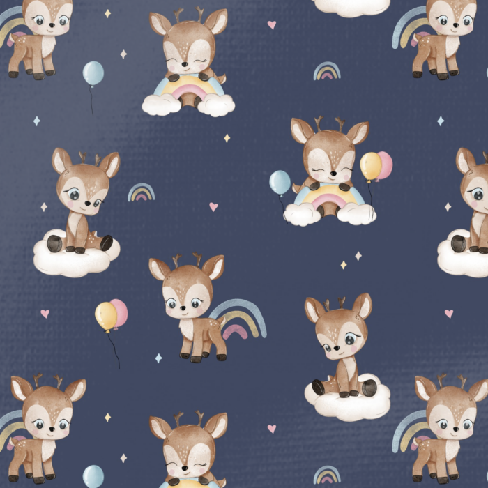 Tissu Imprimé Cerf Arc-en-ciel Bleu Marine, 10 tissus au choix