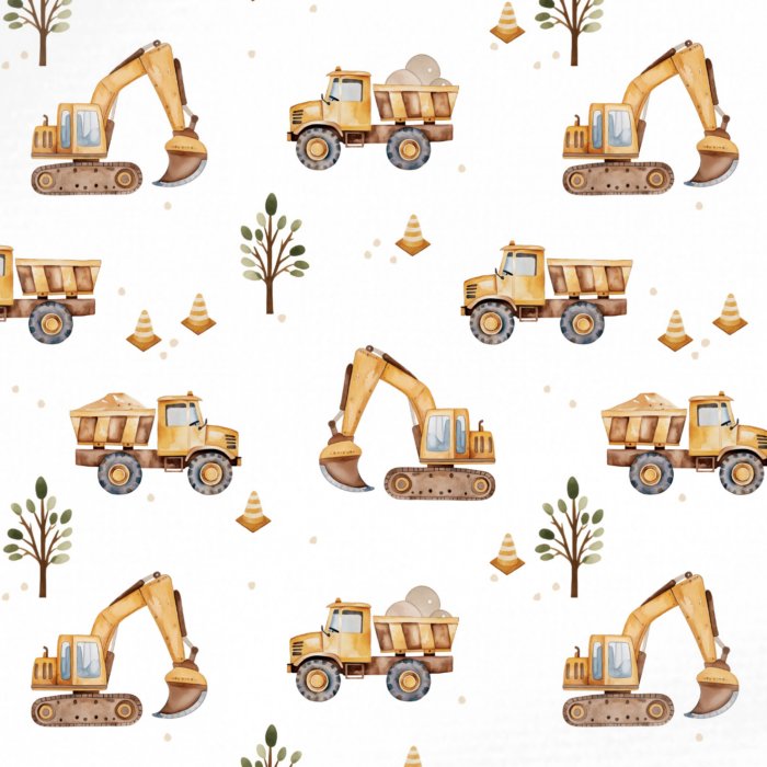 Tissu Imprimé Chantier Camions Arbre, 10 tissus au choix